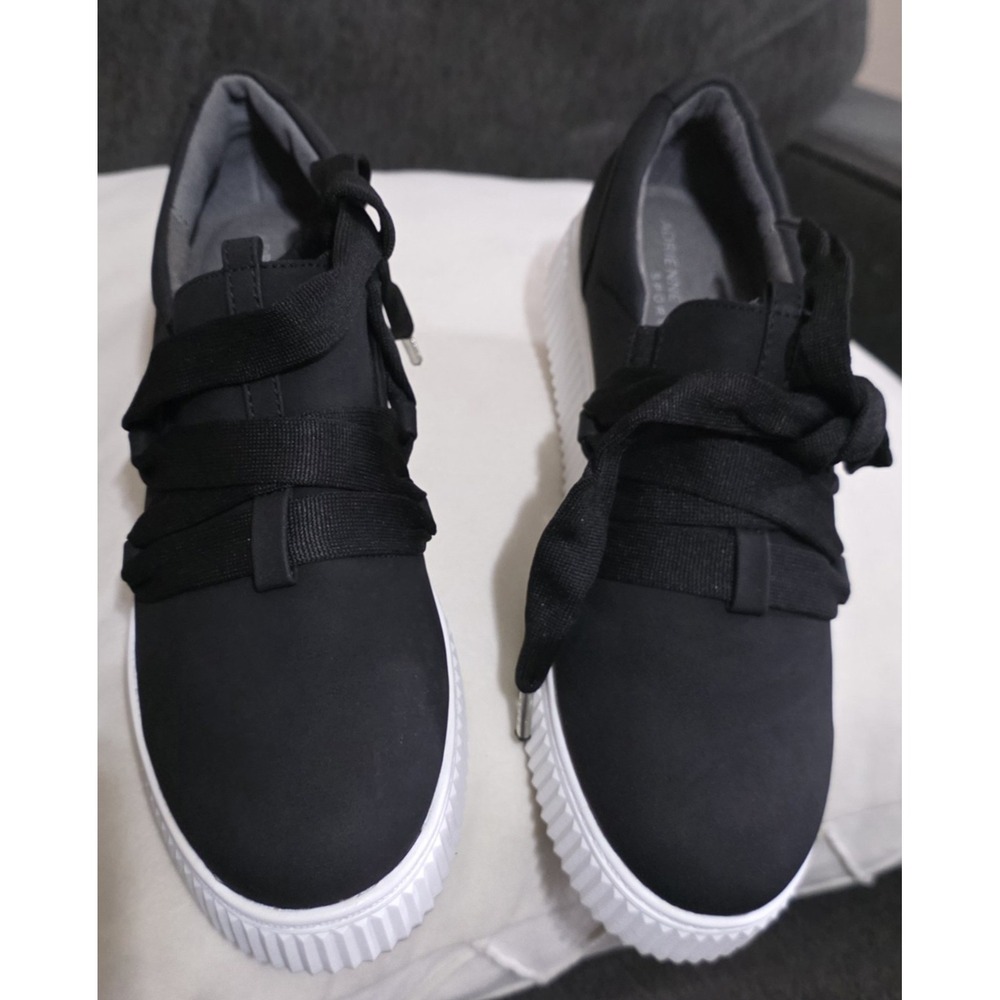 Adrienne Vittadini Sport Sneakers Womens 8M Black Nacht Ribbon Lace Platform - Picture 2 of 7